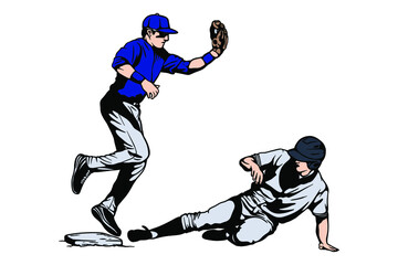  Baseball players in action Vector illustration - Hand drawn