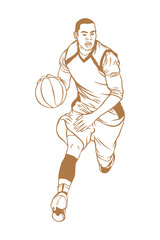 Professional basketball player running with ball - Hand drawn - Out line