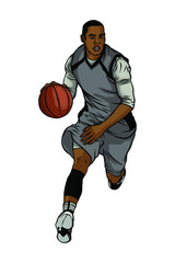Professional basketball player running with ball - Hand drawn
