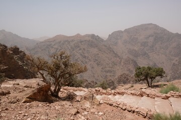 Wonderful mountain views on the Jordan Trail from Little Petra (Siq al-Barid) to Petra. Jordan,...
