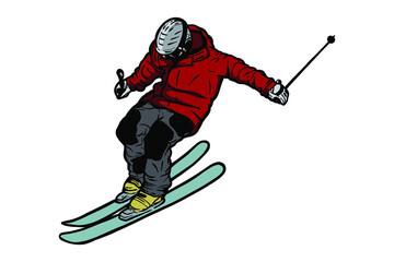 Skier skiing downhill - vector illustration