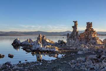 Tufa towers rock formation in Mono Lake. Sunny Sunrise. Located in Lee Vining, California, United...