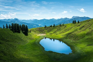 Beautiful view of a green hill under the sunlight