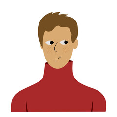 Cheerful young adult student man in red sweater and short hair, caucasian ethnicity.