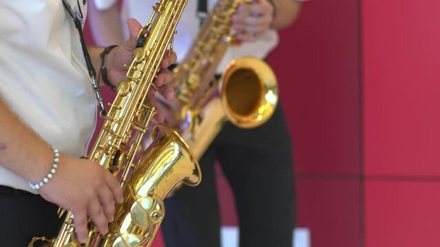 Saxophonist Saxophonist playing jazz musical instrument Jazz musician playing alto saxophone