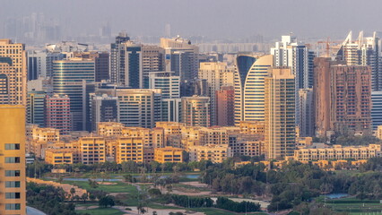 Fototapeta premium Dubai luxury residential district with golf club timelapse.