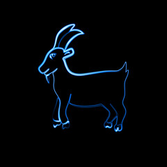 Vector illustration of a domestic goat with a neon effect.