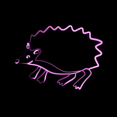 Vector illustration of a hedgehog with a neon effect.