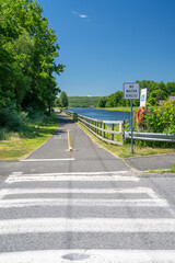 Bike Path along a canal in Turners Falls Mass. on a bright sunny day