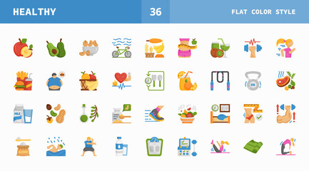 Healthy icon set flat color of vector icons. Can used for digital product, presentation, UI and many more.