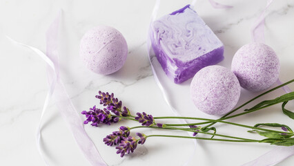 Aroma bath ball bomb and soap with lavender extract