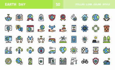 Earth Day icons line color set of vector. Can used for digital product, presentation, UI and many more.