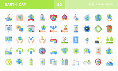 Fototapeta na wymiar Earth Day icons flat color set of vector. Can used for digital product, presentation, UI and many more.