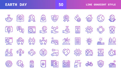 Earth Day icons line gradient set of vector. Can used for digital product, presentation, UI and many more.