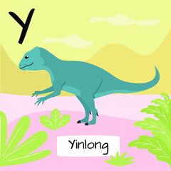 Yinlong dinosaur. Letter T. Children's alphabet education. Vector illustration of a prehistoric dinosaur.
