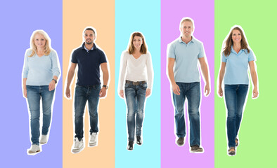 Obraz premium People In Casuals Walking Against White Background