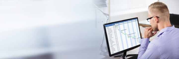 Businessman Analyzing Gantt Chart On Computer