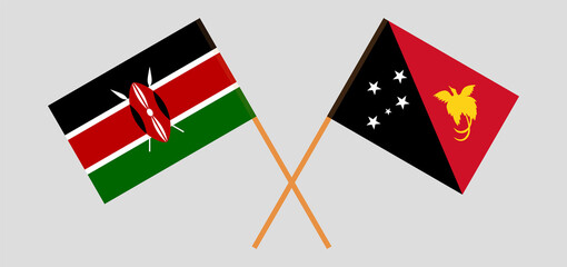 Crossed flags of Kenya and Papua New Guinea. Official colors. Correct proportion