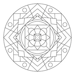 Sacred geometry mandala coloring page for adults. Abstract mystical signs vector illustration