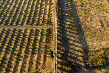 Ariel view of  Roman aqueduct at sunrise in Kibbutz Lohamei Ha ghetaot