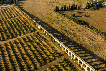 Ariel view of  Roman aqueduct at sunrise in Kibbutz Lohamei Ha ghetaot