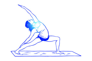 Woman performing physical exercises - yoga position - Triangle forward pose - Out line