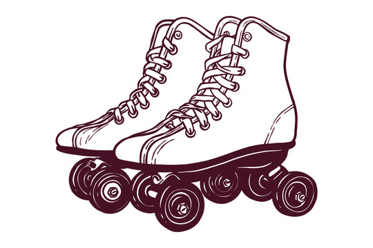 Retro roller skates - vector illustration - Hand drawn - Out line