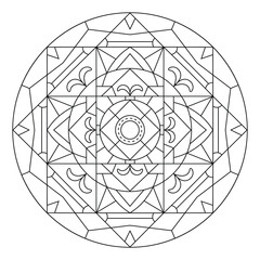 Sacred geometry mandala coloring page for adults. Abstract mystical signs vector illustration