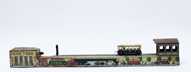Old streetcar model with railwways