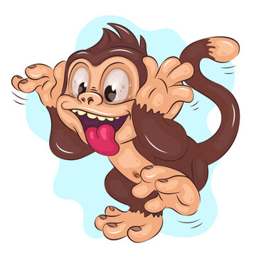 Grimacing Cartoon Monkey. Cool illustration of a grimacing cartoon monkey with his tongue hanging out. Cartoon mascot. Positive and unique design. Children's illustration.