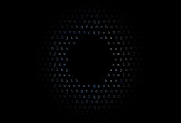 Dark blue vector background with signs of alphabet.
