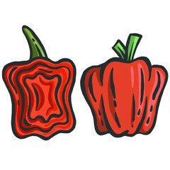 Orange Bell Pepper and half icon in a flat design on a white background