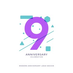 9 years anniversary celebration logo design template vector