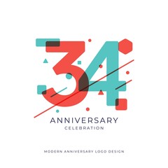 34 years anniversary celebration logo design template vector