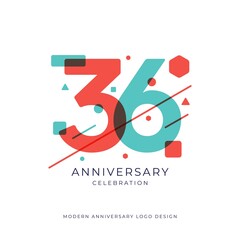 36 years anniversary celebration logo design template vector - obrazy, fototapety, plakaty