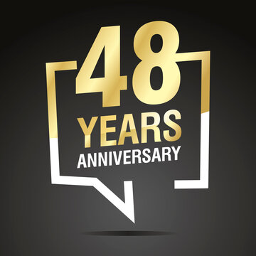 48 Years Anniversary celebrating, gold white speech bubble, logo, icon on black background