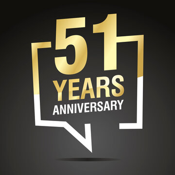 51 Years Anniversary celebrating, gold white speech bubble, logo, icon on black background
