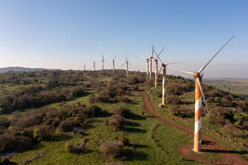 A wind turbine in the Golan Heights on Mount Bnei Rasen