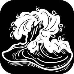 Sea wave, powerful splash energy of nature. Nautical ocean theme with ocean storm, summer holiday. For surfing and sailing decoration element. Hand drawn vector illustration. Cartoon style drawing.