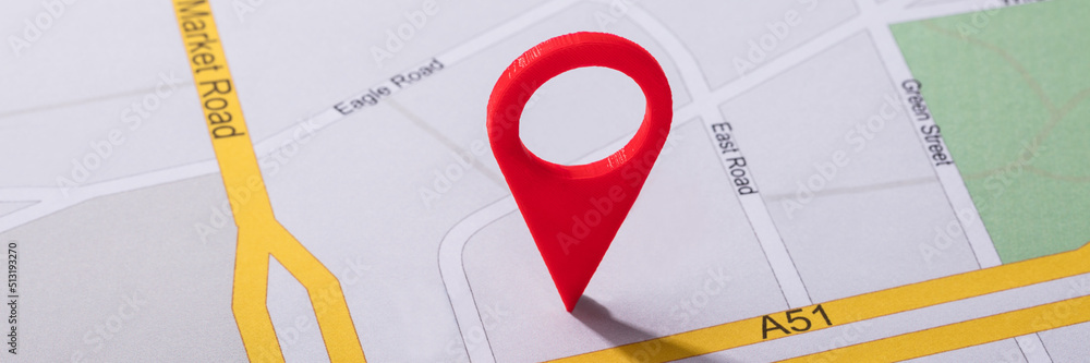 Poster navigation map with red pin pointer