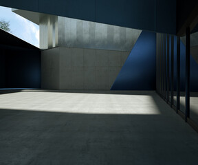 Modern Garage and polish cement floor. 3D rendering