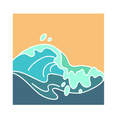 Sea wave, powerful splash energy of nature. Nautical ocean theme with ocean storm, summer holiday. For surfing and sailing decoration element. Hand drawn illustration. Old comic cartoon style drawing.