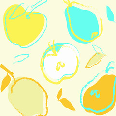 Blue, yellow fruit vector illustration. Apple, pear, lemon. Food card design. Cookbook, cafe menu.