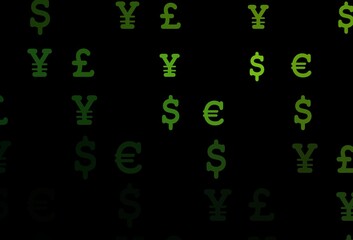 Dark green vector texture with financial symbols.
