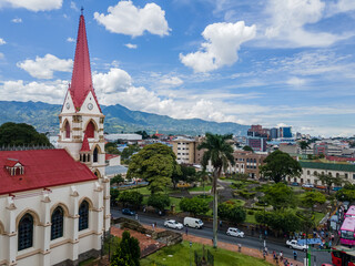 Beautiful aerial view of of the Baroque  Church of the Merced in San Jose Center in Costa Rica.