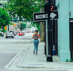 person walking in the city running sport morning Brickell miami 