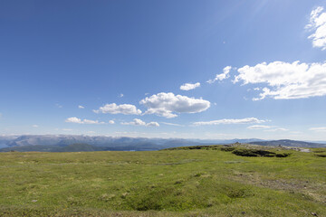 Hiking to the mountains Seterfjellet a warm and beautiful summer day , Northern Norway- Europe	
