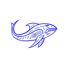 Fototapeta premium illustration of a fish, Line art fish vector icon template 