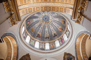 round ceiling in a Catholic church with painting