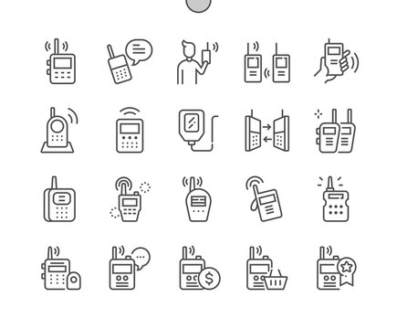 Walkie talkie. Portable radio transceiver for communication. Military equipment. Pixel Perfect Vector Thin Line Icons. Simple Minimal Pictogram